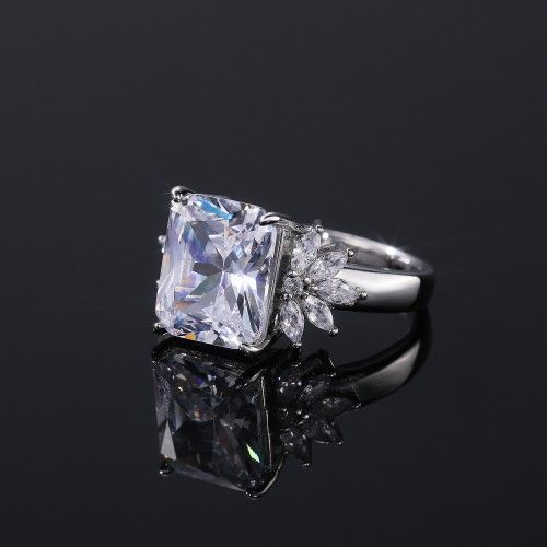 "Crystal Clear Large Pure Rectangle Zircon Wedding Rings for Women, L129