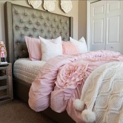 Queen Upholstery bed and Nightstands