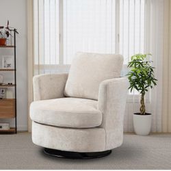 Swivel Barrel Chair Chenille Accent Living Room Chair,Beige/green