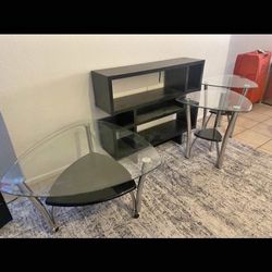Glass Coffee Table With 2 Side Tables 