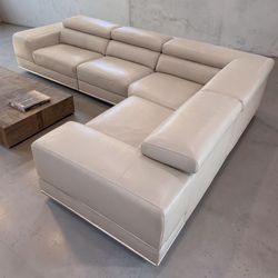 4p Modani Italy Amadeo Leather Light Gray Extended Sectional Sofa Set