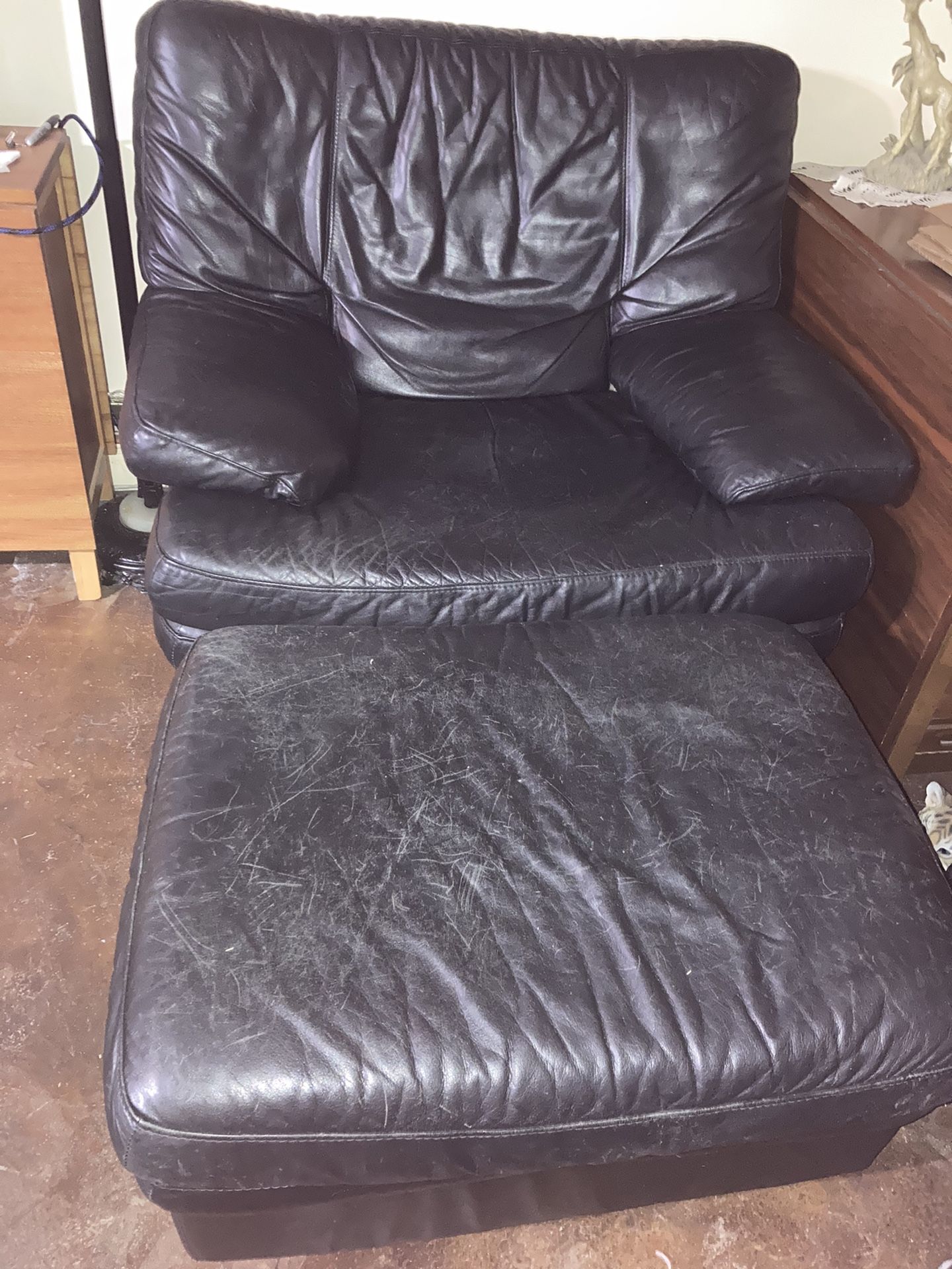 Real Leather Chair Ottoman  Black