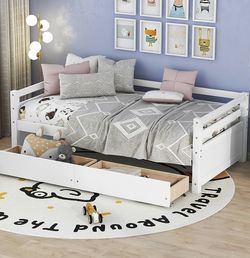 White Twin Bed Drawers Cama Con Gavetas