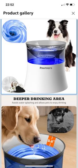 Dog Water Fountain, 1 Gallon Automatic No Spill Pet Water Bowl Dispenser for Small Medium Large Dogs with Vortex Filter, Deep Drinking Area and Quiet 