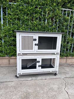 Rabbit Hutch (36"L) - 2-Story, Wheels & 2 Trays - PET34