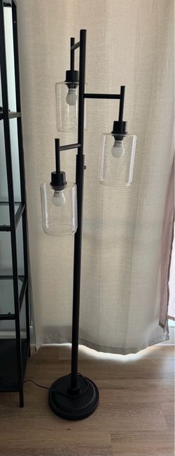 Contemporary Black 3-Light Floor Lamp with Clear Glass Shades