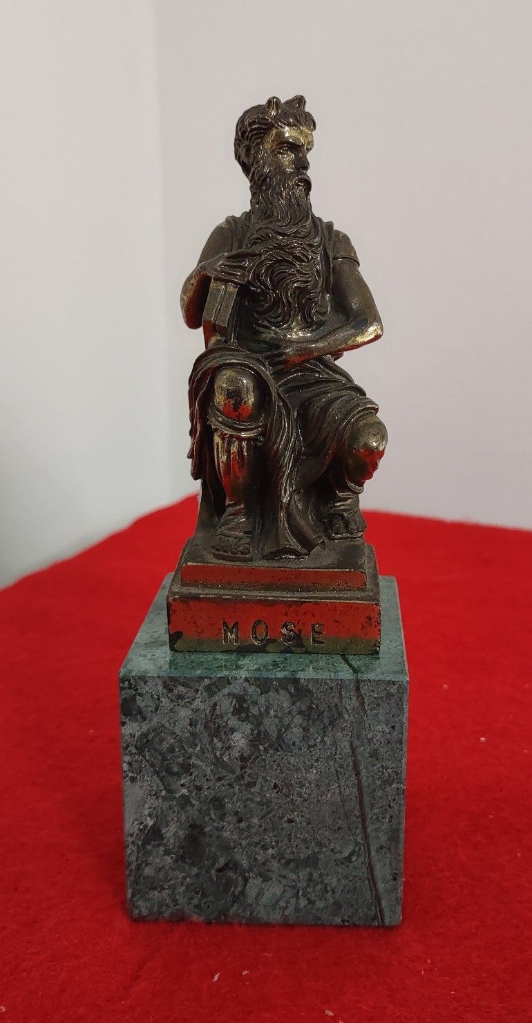 Small Brass Colored Metal Sculpture of Michelangelo's Moses.