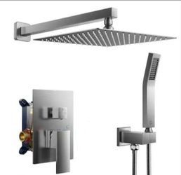 Forious 10 in. 2-Jet High-Pressure Rainfall Shower System w/Square Head and Handheld Shower in Brushed Nickel (Valve Included)
