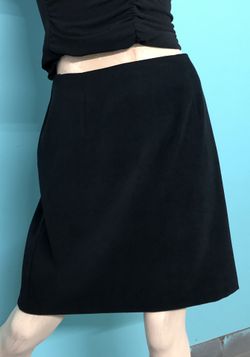 Vtg 90s Black Poly Spandex Flat Waist Stretch Straight Unlined Short Skirt 9-10