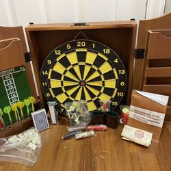 Vintage Dartboard and multi-game cabinet