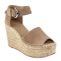 Marc Fisher Alida Leather Espadrille Wedge Sandals in Tan size 6.5 silver buckle