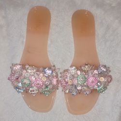 Peach Sequined Sandals