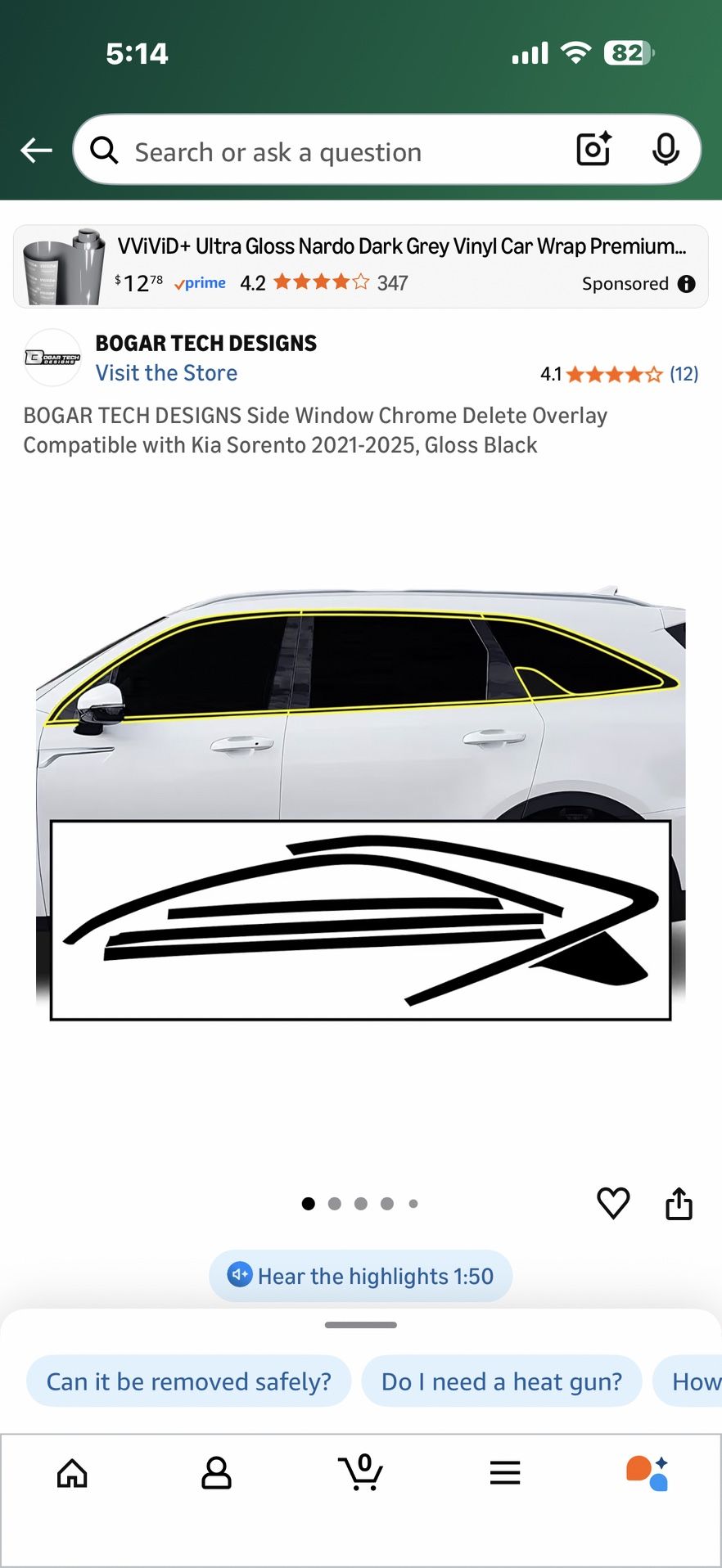 2021-2025 Kia Sorento Side Window Chrome Overlay Gloss Black