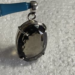 Beautiful Large Emerald Cut Smoke Color Gemstone On Sterling Silver Bezel, Stamped 925 , New 