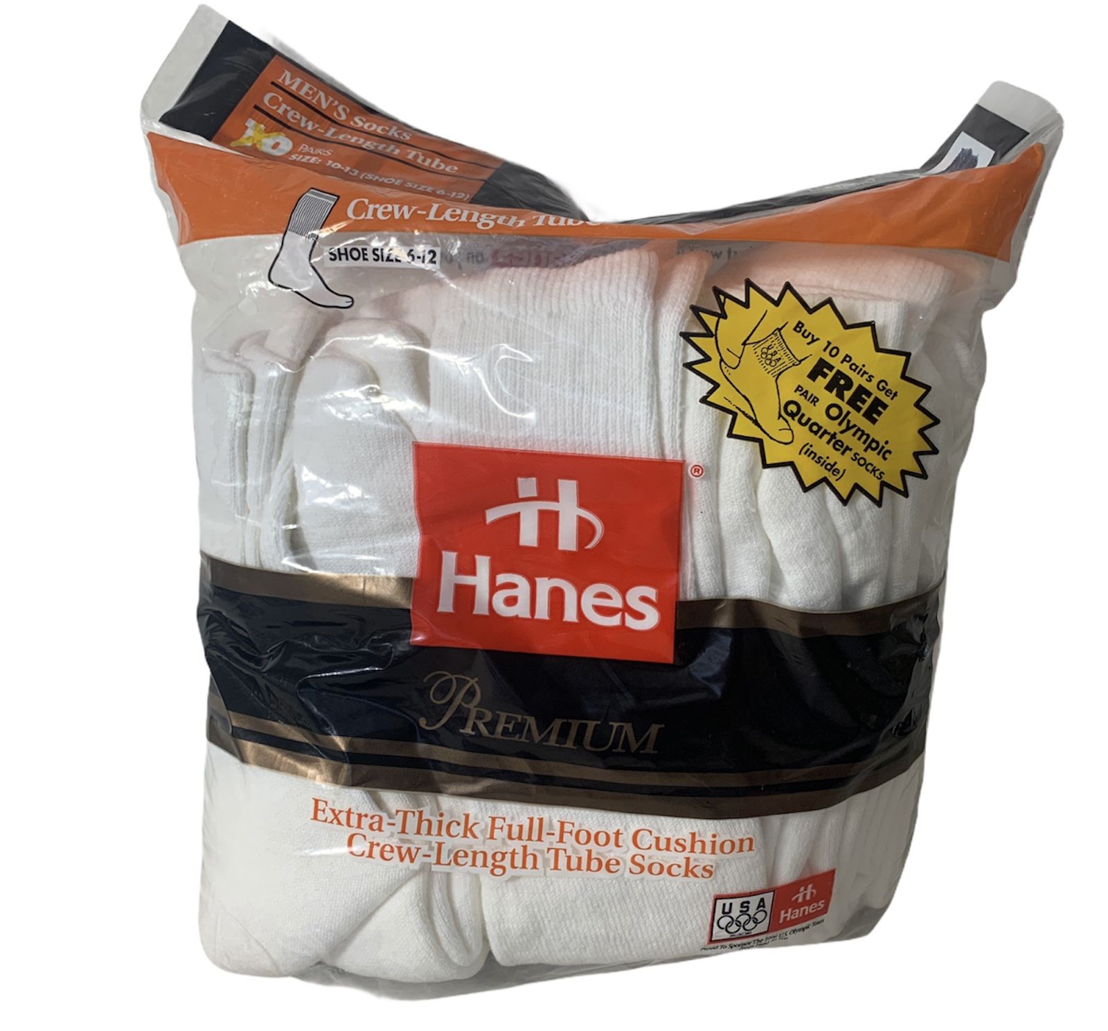 Vintage 90s Hanes Premium White Crew Length Tube Socks 11 Pair USA Made Olympic