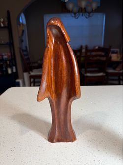 Vintage Hand-Carved Mother Mary Sculpture | Danish Modern Style | Mid-Century Modern Wood Carving | 12”