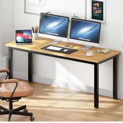 New DlandHome Large Computer Desk Office Desk 63 inch, Modern Simple Workstation Business Furniture for Home Office,Teak Black