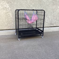 Dog Crate, Thickened Metal Wire Cat Enclosure Indoor with Double Doors, Lockable Wheels and Slide-out Trays, for Small Pets Kitten, Puppy, Chinchillas