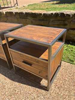Pair of Industrial Wood & Metal Nightstands