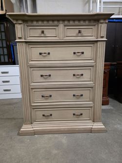 Modern Light Brown Rustic 5 Drawer Tallboy Dresser