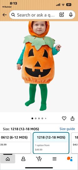 Toddler Size 12-18 Mos. Pumpkin Costume-NEW