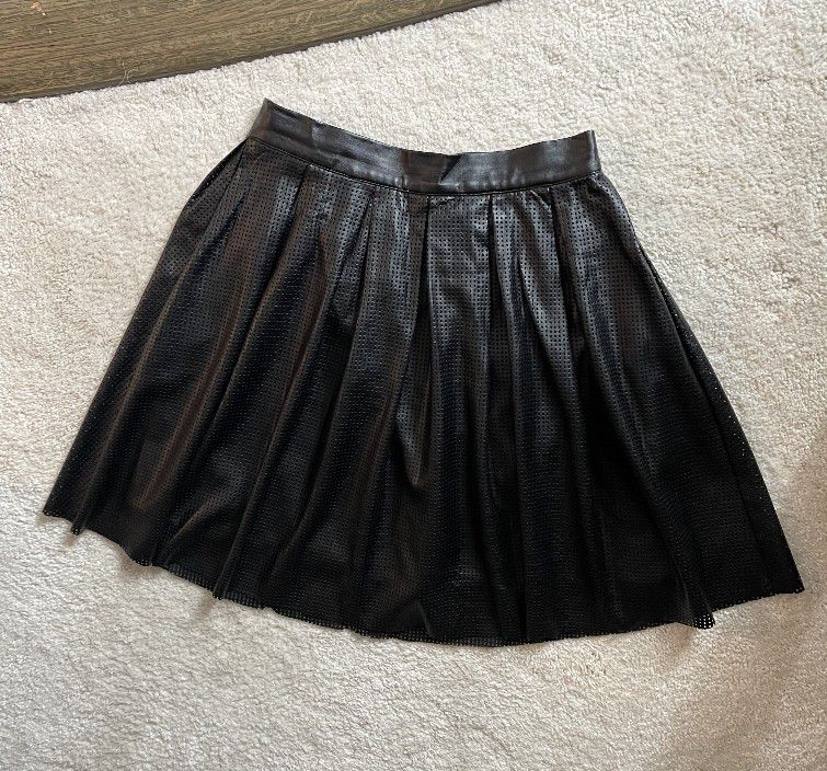 Vegan Leather Black Pleated Mini Skirt Size S