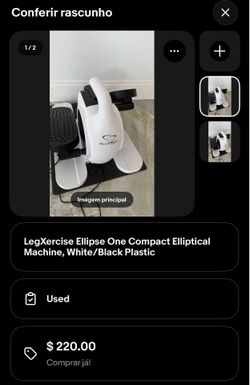 LegXercise Ellipse One Compact Elliptical Machine, White/Black Plastic