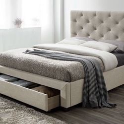 Eastern King Beige Storage Bed Frame Brand New In Box 