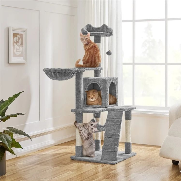Alden Design 54″ Cat Tree with Hammock, Basket & Scratching Post