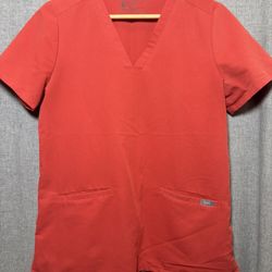 FIGS  Technical Collection Scrub Top V Neck Coral Orange Soft Small