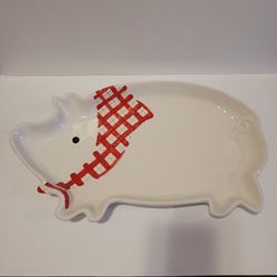 Pier 1 Imports Platter Ceramic Pig with Red Bandana 
