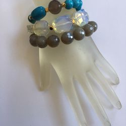 Stable Bracelets In Genuine Gemstones Turquoise, Agate And Moonstone 