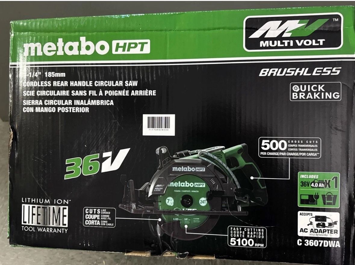 Metabo Hitachi HPT C3607DWA Rear Handle 7 1/4 Circular Saw Kit With Battery And Charger