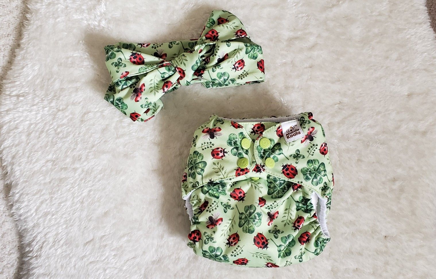MK clover and lady bug Cloth diapers & headband