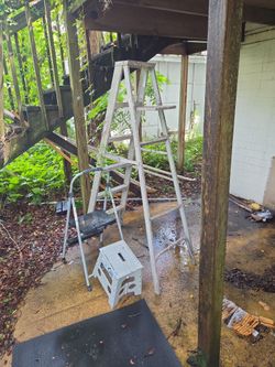 Ladder lot 0f 3 and rug