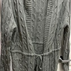 SHEIN Light Gray Cable Knit Cardigan with Hood.