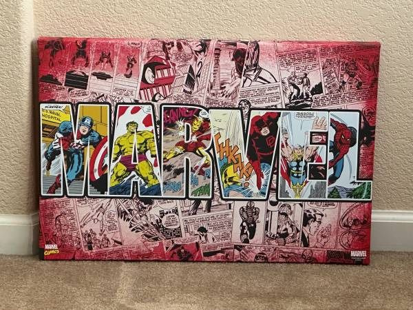 24” x 16” Marvel Logo Comic Book Canvas Wall Print Art Comics Spiderman Captain America