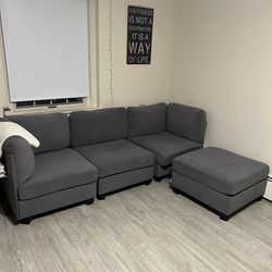 Modern Gray Sectional Couch with Ottoman (Like New)