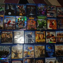 60 Blu Ray Etc. Marvel, Iron Man, Spider Man, Transformers, Deadpool, Avatar, Disney Blu rays.