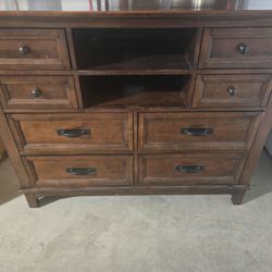 Wooden Media Dresser with Open Shelving