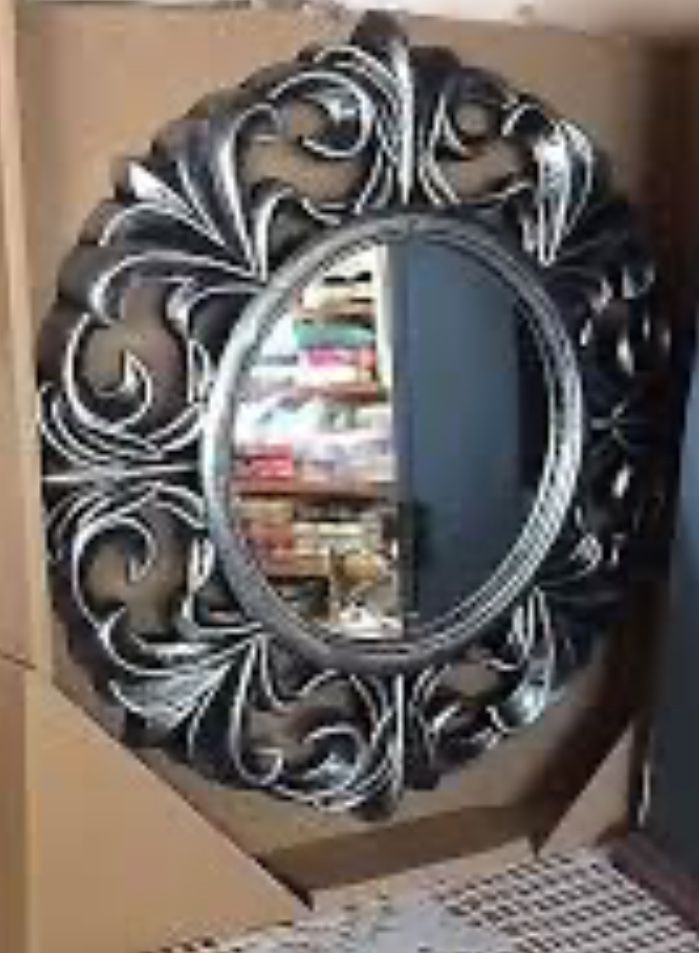 Vintage  Wood Detailed Circular Mirror ornate