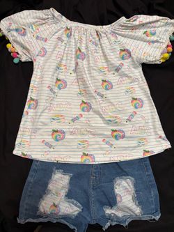 Sparkle in Pink Girls Back to School Top and Denim Shorts Set