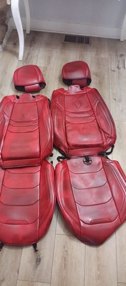 Coverado Premium Red Leather Front Seat Covers (Koenigsegg Style Logo