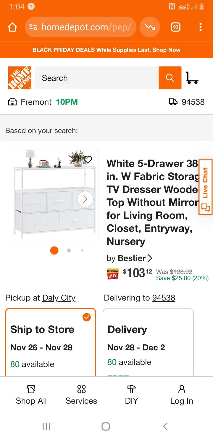 White 5 Fabric Drawer TV Stand NEW