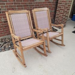 Outdoor Hardwood and Wicker Rocking Chairs