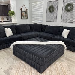 Huge Rawcliffe Dark Grey Sectional Couch W/ Matching Ottoman & Extra Seat