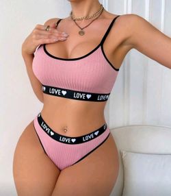 Women's Letter Intarsia Contrasting Trim Lingerie Set size medium