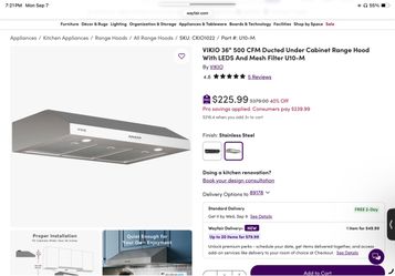 NEW IN BOX VIKIO 36” Range Hood – 500 CFM Stainless Steel – U10-M