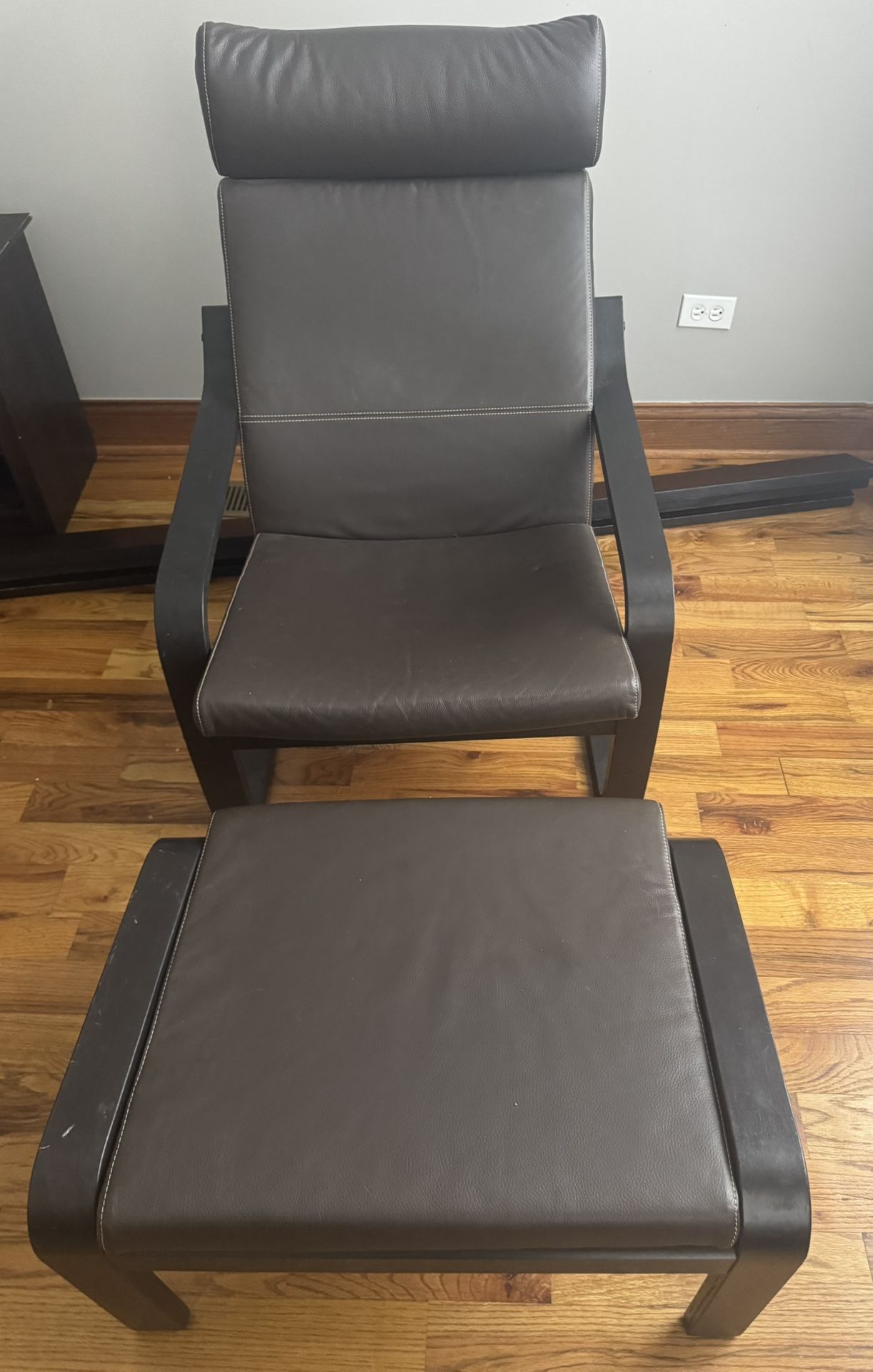 Armchair and ottoman, dark brown