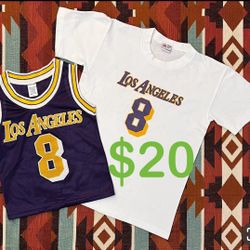 RARE Vintage 90s Los Angeles Lakers Kids Small Jersey & Large BYC T-Shirt 